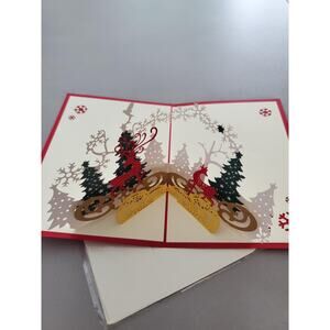 Bundle of 5 Unique 3D Popup Christmas Trees With Reindeers Greeting Cards